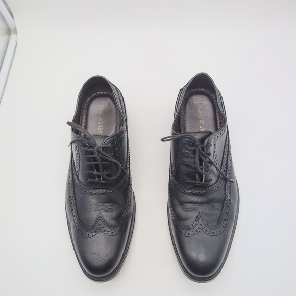 Johnston And Murphy Sz 9.5 Black Sheepskin Leather Duvall Oxford Wingtip Shoes - Picture 3 of 9